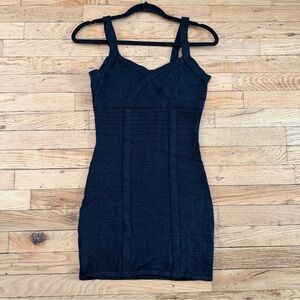 Dynamite Metallic Navy Bodycon Bandage Dress - Small